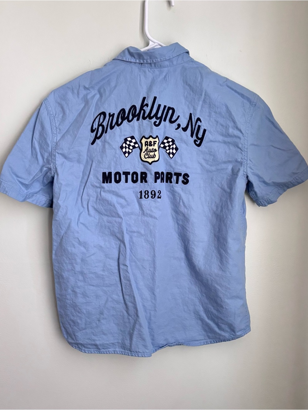 Abercrombie kids Brooklyn, NY Light Blue Motor Parts Short Sleeve Shirt